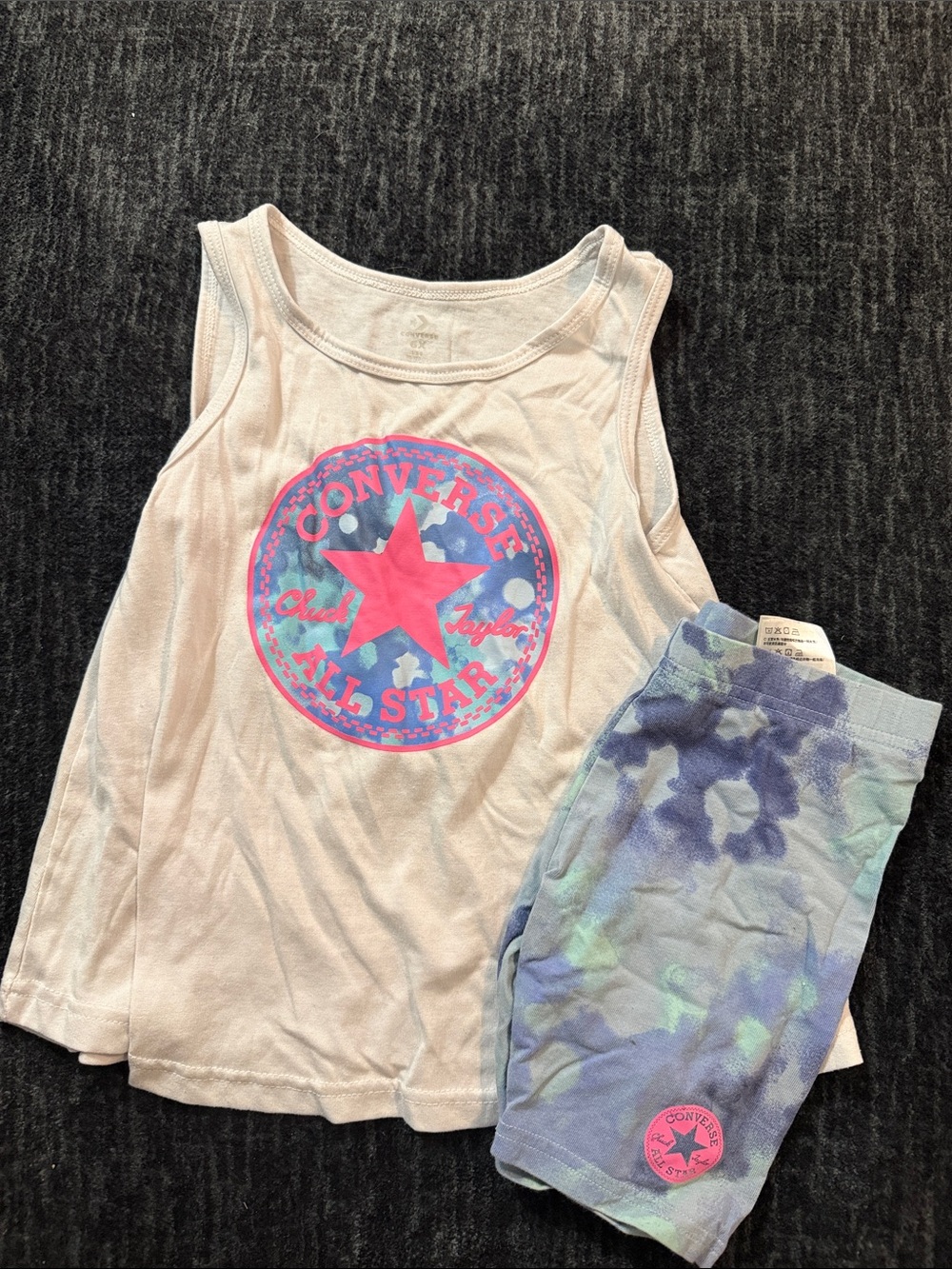 Converse Girls White Tank Top with Pink & Blue Logo and Tie-Dye Shorts